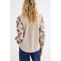 Tramontana Blouse Stripe Embroidery Cafe Noir